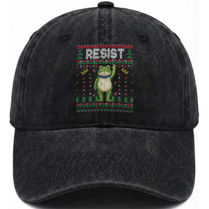 Resist Frog Washed Cotton Baseball Cap Funny Portland Protest ICE Activist Meme 2025 TS14 Washed Cap Universal Fit Black Print Your Wear