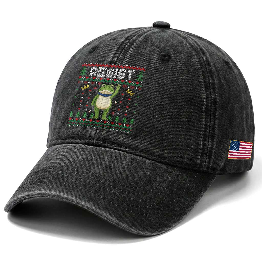 Resist Frog Washed Cotton Baseball Cap Funny Portland Protest ICE Activist Meme 2025 TS14 Print Your Wear
