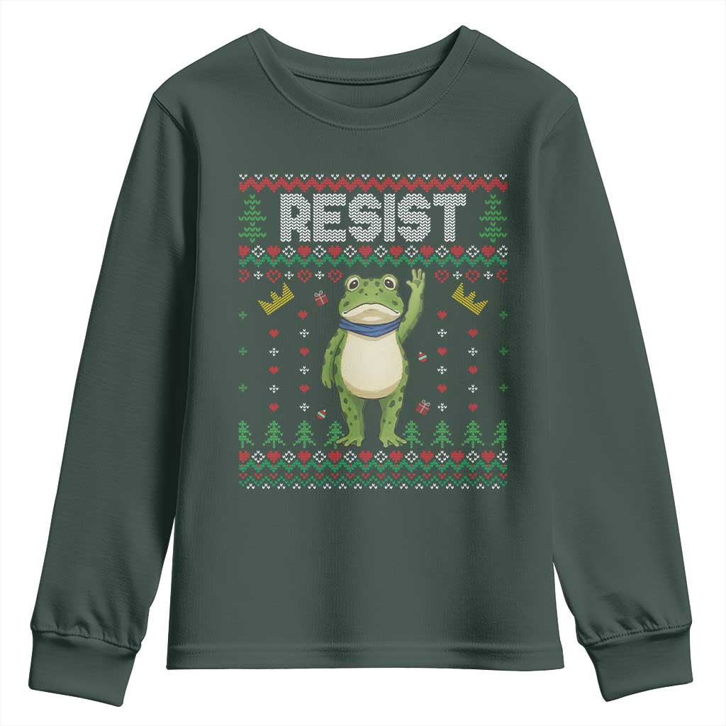 Resist Frog Youth Sweatshirt Funny Portland Protest ICE Activist Meme 2025 TS14 Dark Forest Green Print Your Wear
