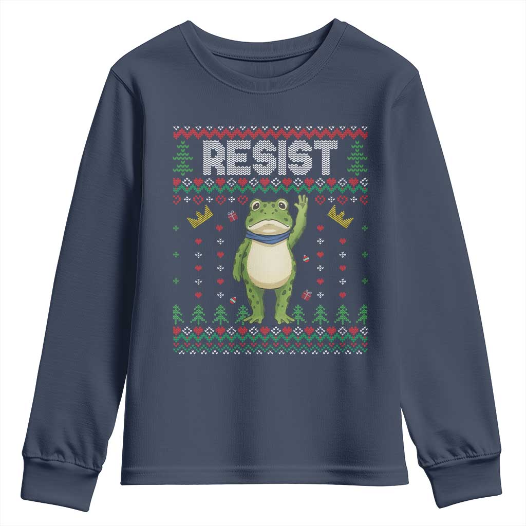 Resist Frog Youth Sweatshirt Funny Portland Protest ICE Activist Meme 2025 TS14 Navy Print Your Wear