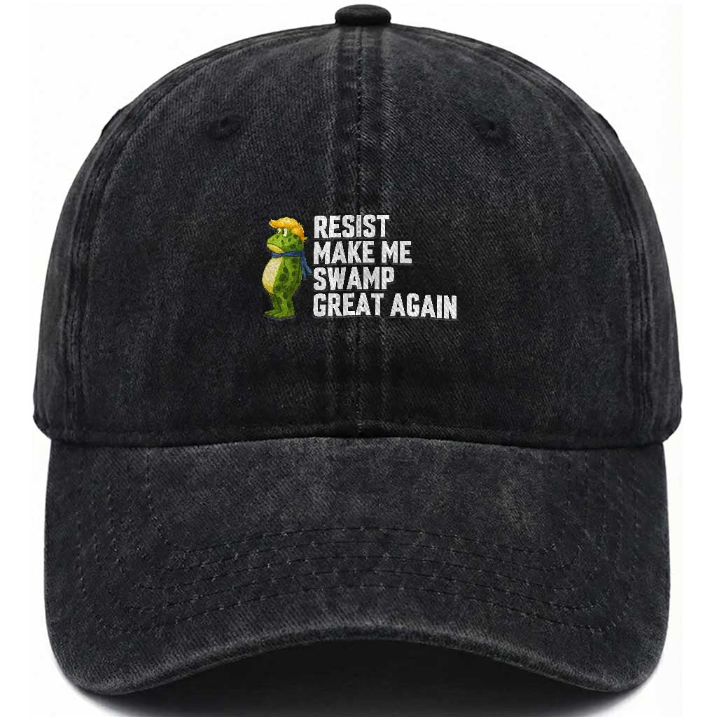 Resist Frog Washed Cotton Baseball Cap Funny Polittical 2025 Meme TS14 Washed Cap Universal Fit Black Print Your Wear