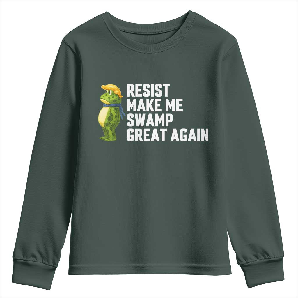 Resist Frog Youth Sweatshirt Funny Polittical 2025 Meme TS14 Dark Forest Green Print Your Wear