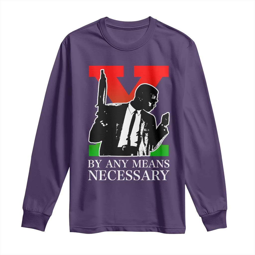 Malcolm X Long Sleeve Shirt By Any Means Necessary TS14 Purple Print Your Wear