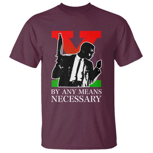 Malcolm X T Shirt - By Any Means Necessary Civil Rights Black Power Tribute Tee TS14 Maroon Print Your Wear