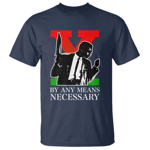 Malcolm X T Shirt - By Any Means Necessary Civil Rights Black Power Tribute Tee TS14 Navy Print Your Wear