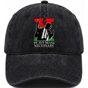 Malcolm X Washed Cotton Baseball Cap By Any Means Necessary TS14 Washed Cap Universal Fit Black Print Your Wear