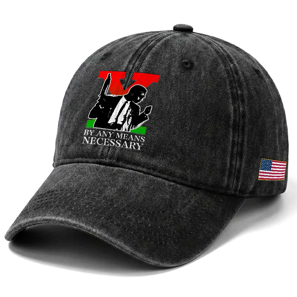 Malcolm X Washed Cotton Baseball Cap By Any Means Necessary TS14 Print Your Wear