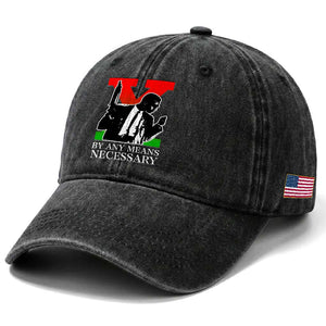 Malcolm X Washed Cotton Baseball Cap By Any Means Necessary TS14 Print Your Wear