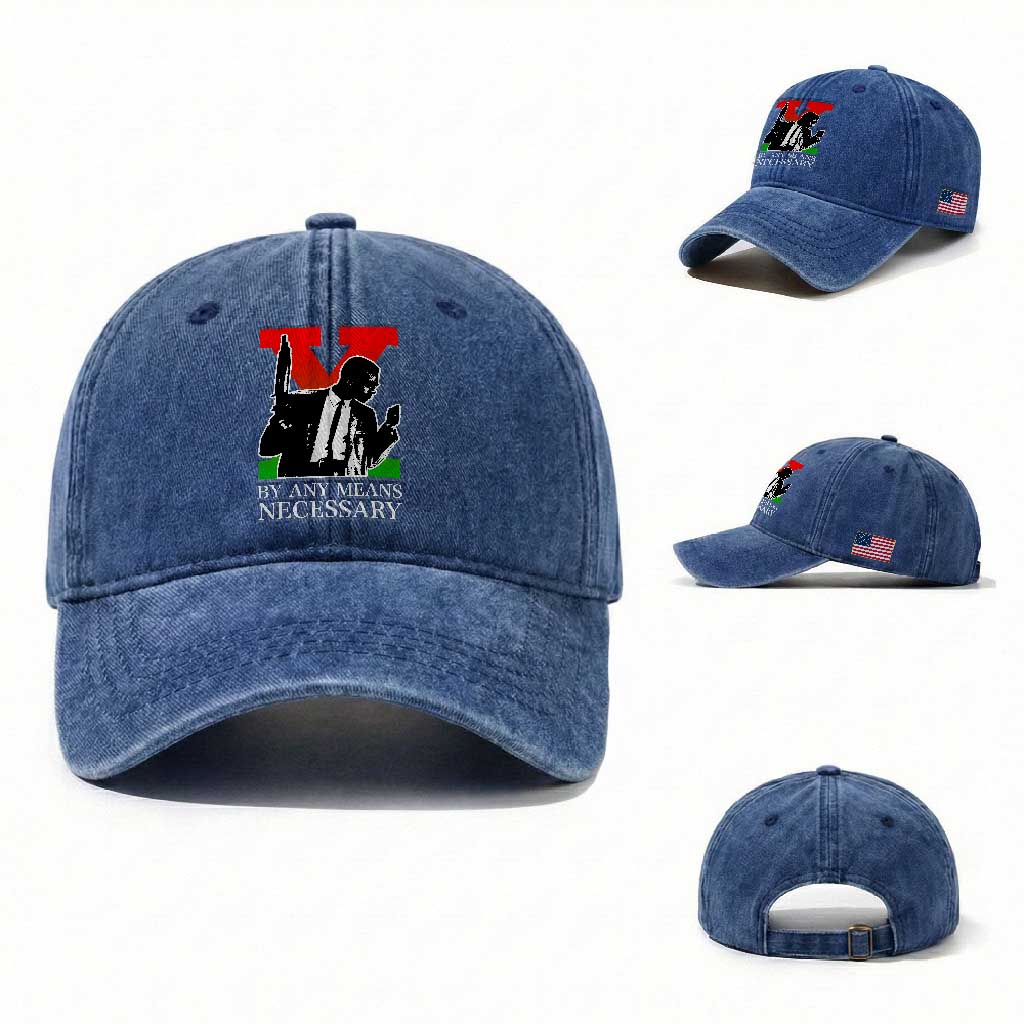 Malcolm X Washed Cotton Baseball Cap By Any Means Necessary TS14 Washed Cap Universal Fit Royal Blue Print Your Wear