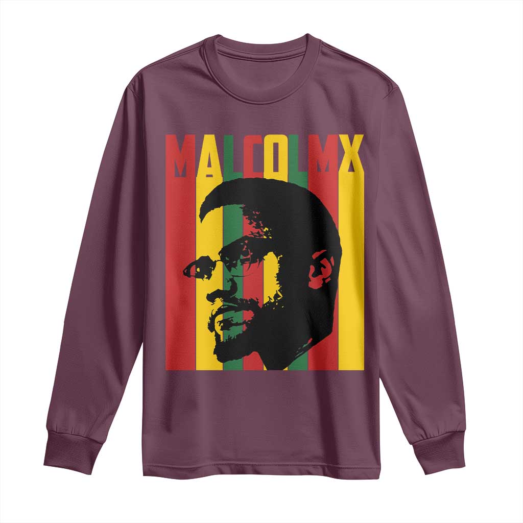 Malcolm X Long Sleeve Shirt Pan African Flag Black History TS14 Maroon Print Your Wear