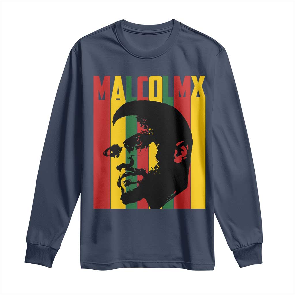 Malcolm X Long Sleeve Shirt Pan African Flag Black History TS14 Navy Print Your Wear