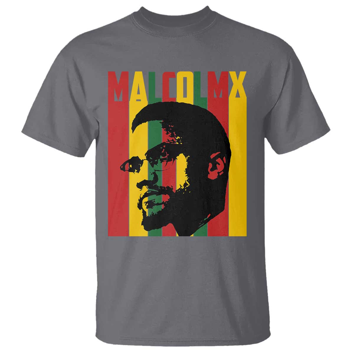 Malcolm X T Shirt Pan African Flag Black History TS14 Charcoal Print Your Wear