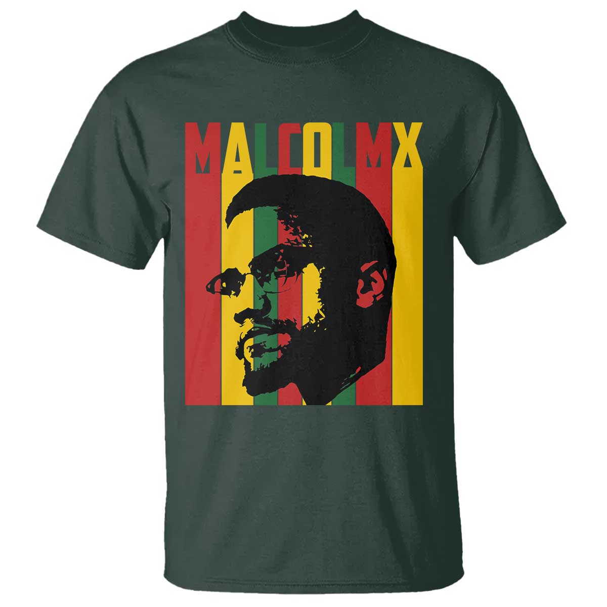 Malcolm X T Shirt Pan African Flag Black History TS14 Dark Forest Green Print Your Wear