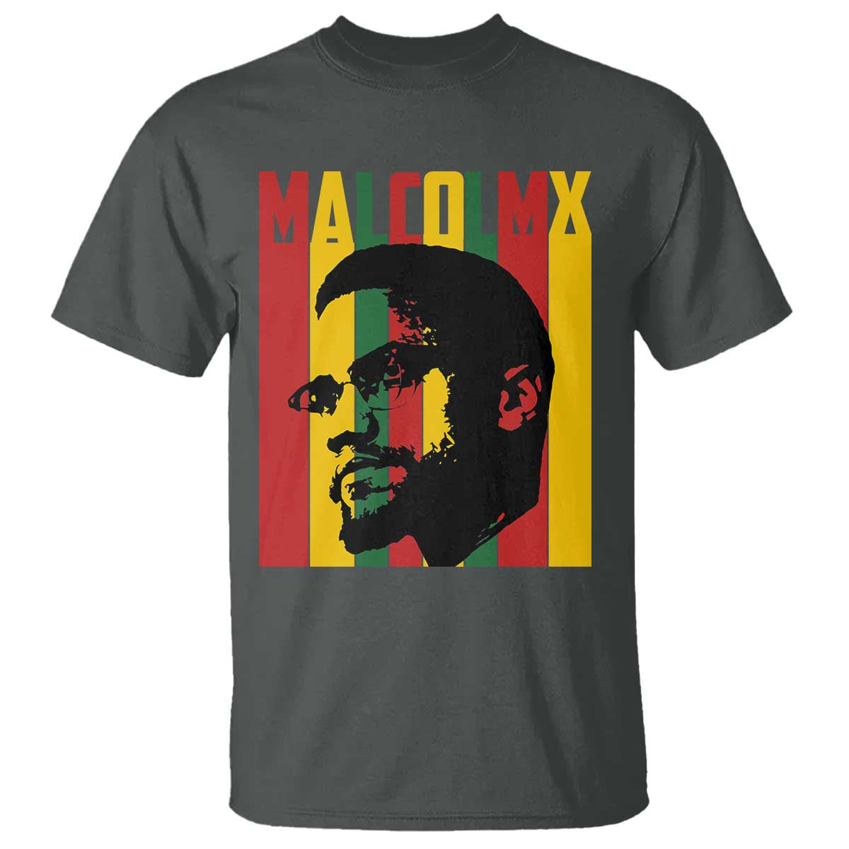 Malcolm X T Shirt Pan African Flag Black History TS14 Dark Heather Print Your Wear