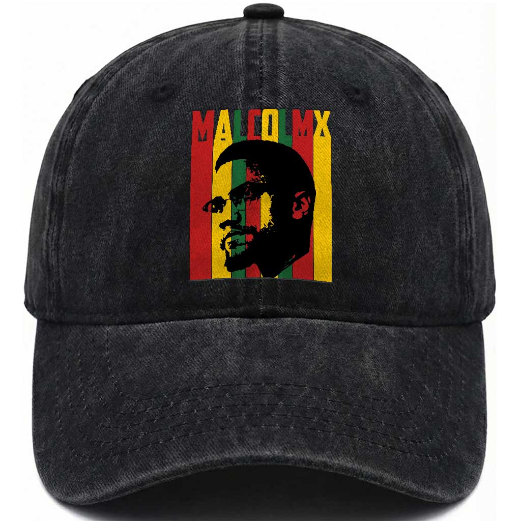 Malcolm X Washed Cotton Baseball Cap Pan African Flag Black History TS14 Washed Cap Universal Fit Black Print Your Wear
