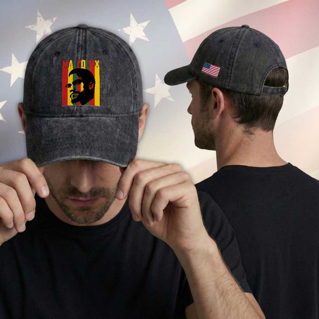 Malcolm X Washed Cotton Baseball Cap Pan African Flag Black History TS14 Print Your Wear