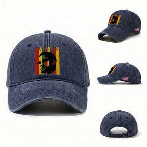 Malcolm X Washed Cotton Baseball Cap Pan African Flag Black History TS14 Washed Cap Universal Fit Navy Print Your Wear
