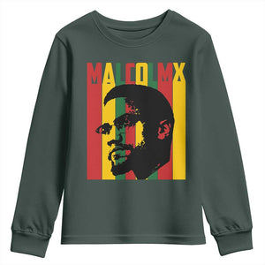 Malcolm X Youth Sweatshirt Pan African Flag Black History TS14 Dark Forest Green Print Your Wear