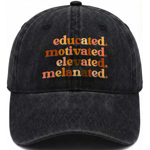 Black Pride Melanin Washed Cotton Baseball Cap Educated Motivated Elevated Melanated TS14 Washed Cap Universal Fit Black Print Your Wear