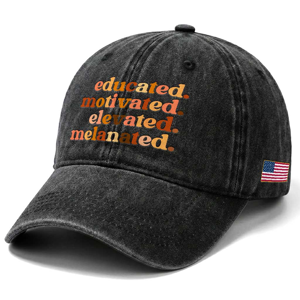 Black Pride Melanin Washed Cotton Baseball Cap Educated Motivated Elevated Melanated TS14 Print Your Wear