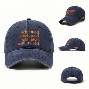 Black Pride Melanin Washed Cotton Baseball Cap Educated Motivated Elevated Melanated TS14 Washed Cap Universal Fit Navy Print Your Wear