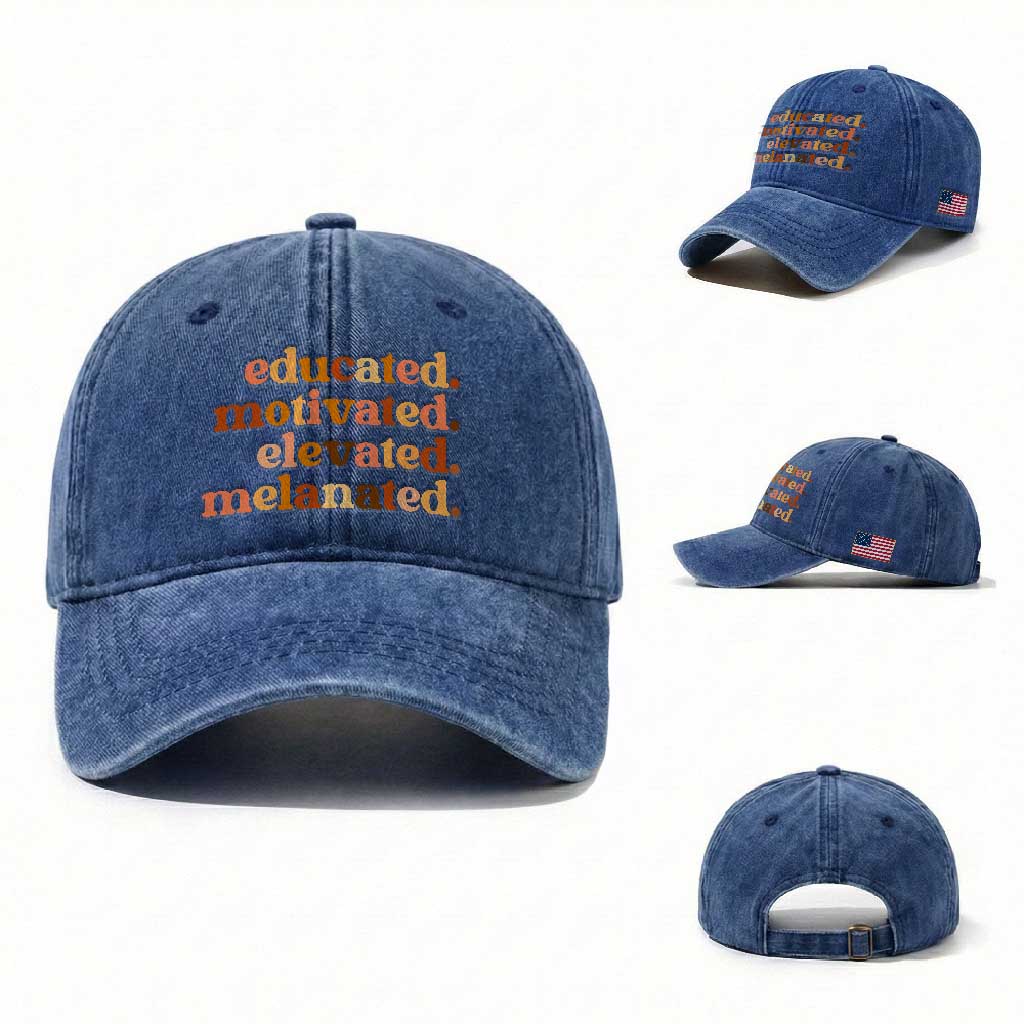 Black Pride Melanin Washed Cotton Baseball Cap Educated Motivated Elevated Melanated TS14 Washed Cap Universal Fit Royal Blue Print Your Wear