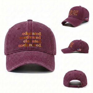 Black Pride Melanin Washed Cotton Baseball Cap Educated Motivated Elevated Melanated TS14 Washed Cap Universal Fit Burgundy Print Your Wear