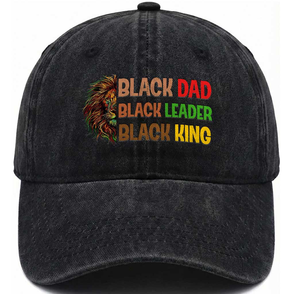 Black Affrican Melanin Washed Cotton Baseball Cap Lion Father Day Dad Leader Black King TS14 Washed Cap Universal Fit Black Print Your Wear