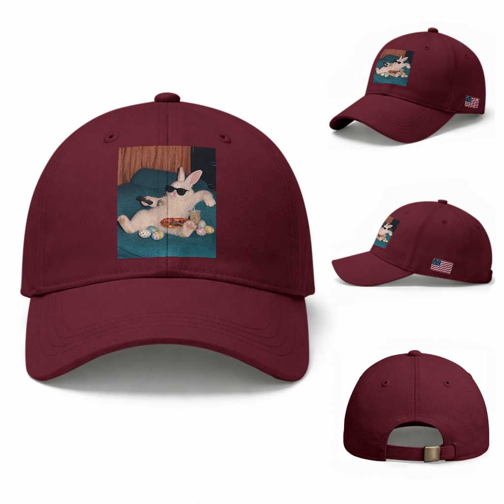 Easter Bunny Iced Coffee Baseball Cap Funny Animal Meme TS14 Baseball Cap Universal Fit Maroon Print Your Wear