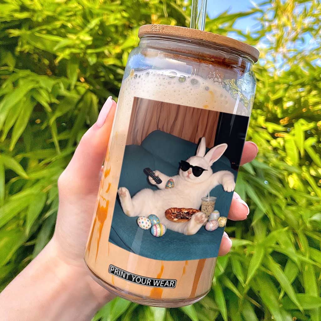 Easter Bunny Iced Coffee Glass Can Funny Animal Meme TS14 Black Print Your Wear