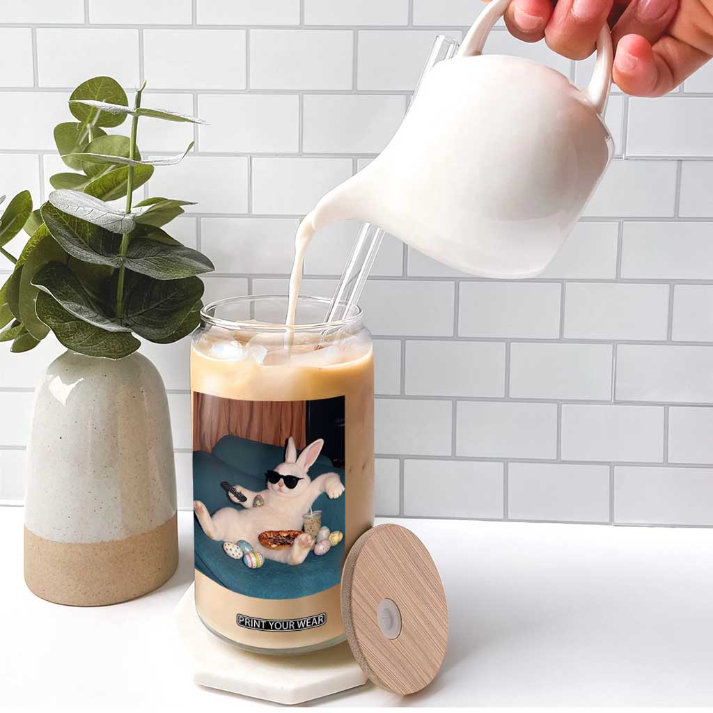 Easter Bunny Iced Coffee Glass Can Funny Animal Meme TS14 Print Your Wear