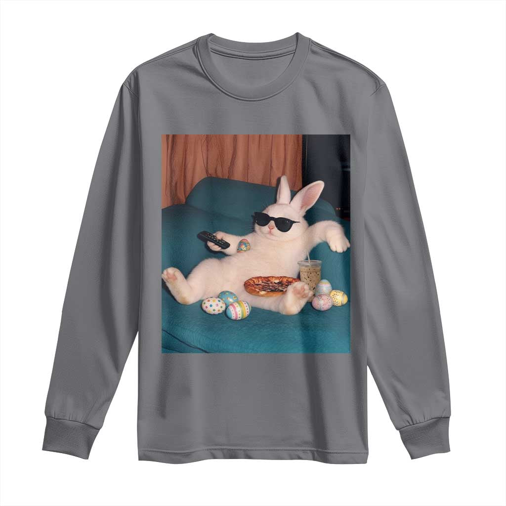 Easter Bunny Iced Coffee Long Sleeve Shirt Funny Animal Meme TS14 Charcoal Print Your Wear