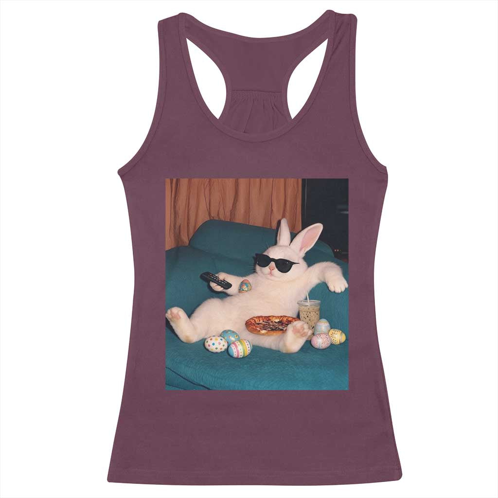 Easter Bunny Iced Coffee Racerback Tank Top Funny Animal Meme TS14 Maroon Print Your Wear