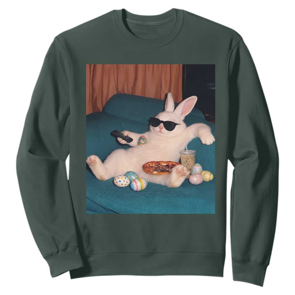 Easter Bunny Iced Coffee Sweatshirt Funny Animal Meme TS14 Dark Forest Green Print Your Wear