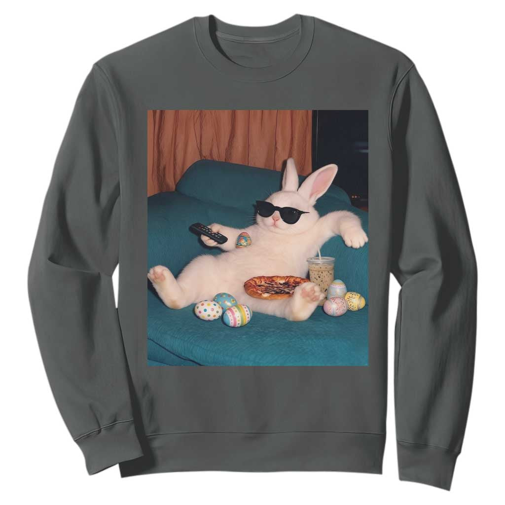 Easter Bunny Iced Coffee Sweatshirt Funny Animal Meme TS14 Dark Heather Print Your Wear