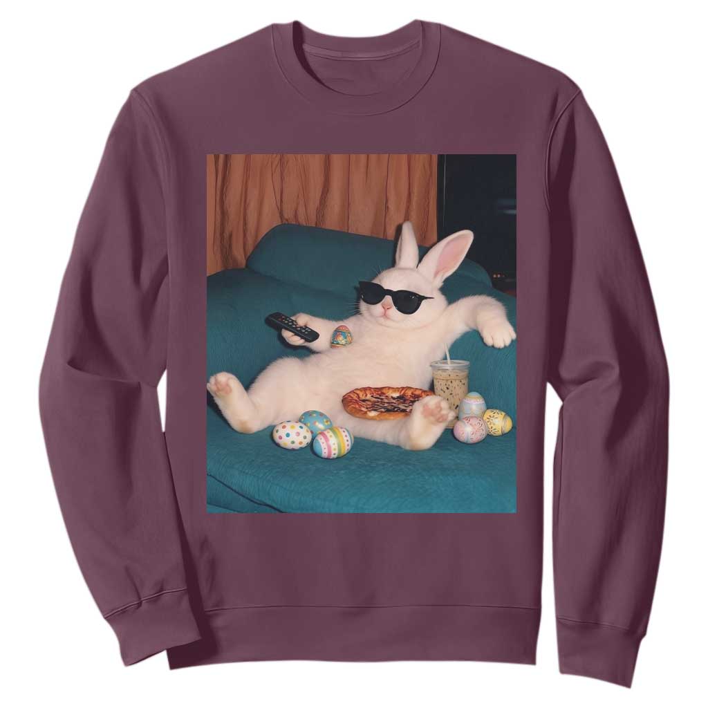 Easter Bunny Iced Coffee Sweatshirt Funny Animal Meme TS14 Maroon Print Your Wear