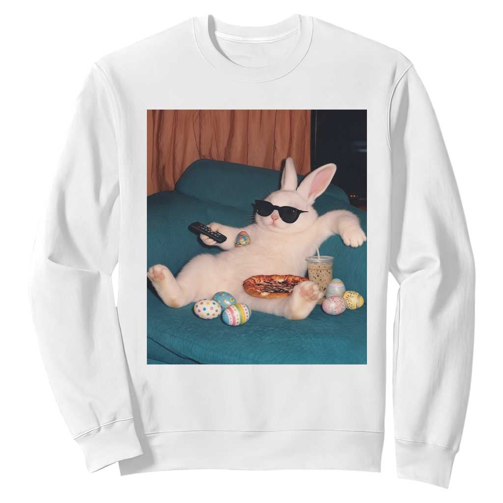 Easter Bunny Iced Coffee Sweatshirt Funny Animal Meme TS14 White Print Your Wear