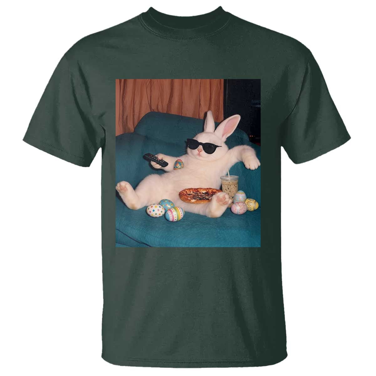 Easter Bunny Iced Coffee T Shirt Funny Animal Meme TS14 Dark Forest Green Print Your Wear