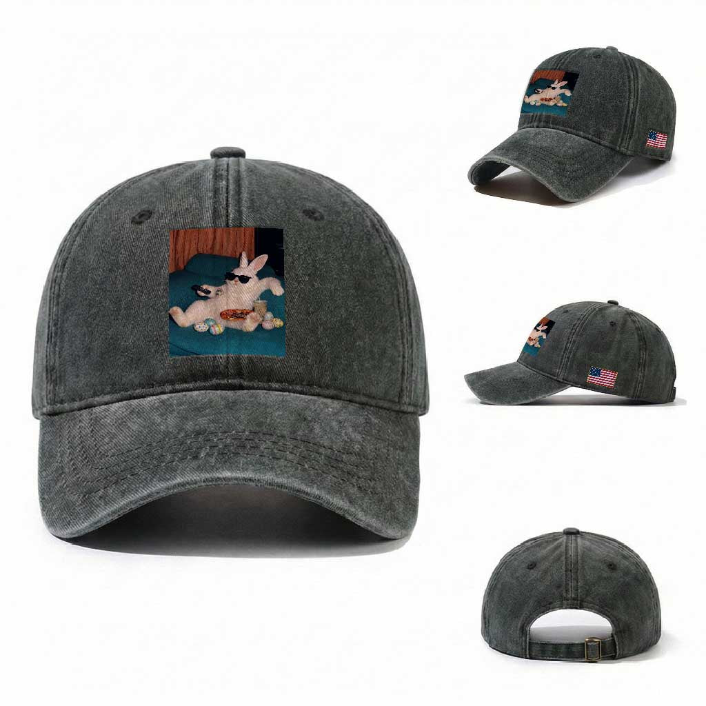 Easter Bunny Iced Coffee Washed Cotton Baseball Cap Funny Animal Meme TS14 Washed Cap Universal Fit Dark Green Print Your Wear