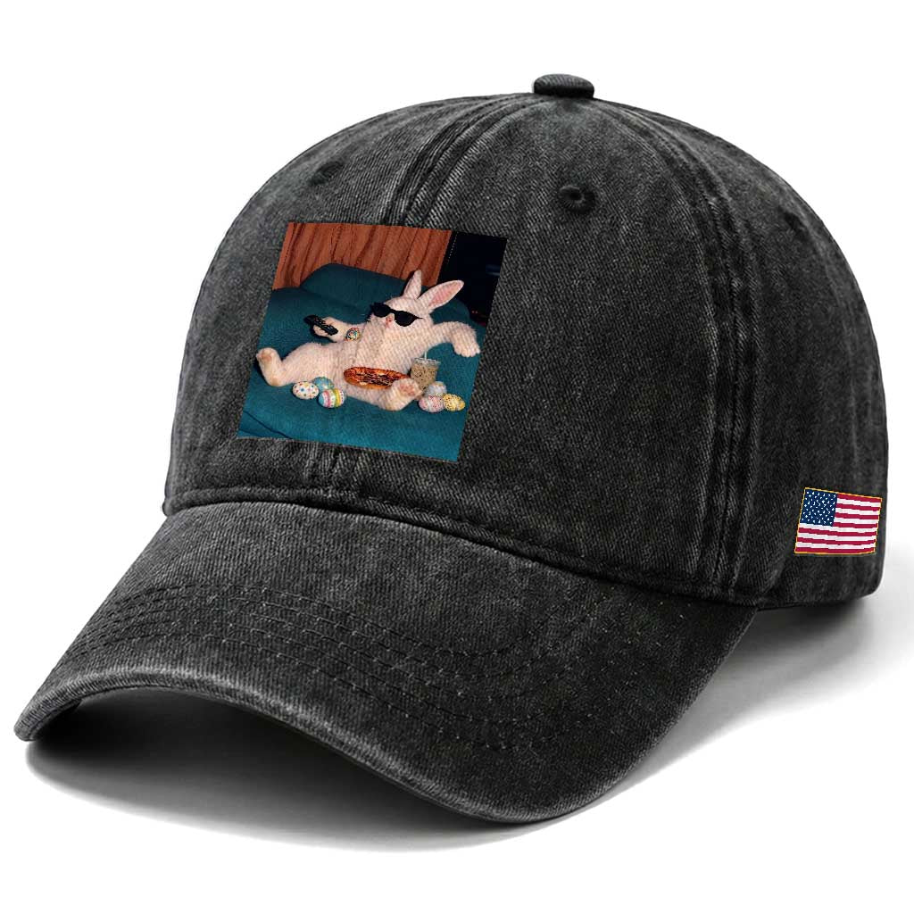 Easter Bunny Iced Coffee Washed Cotton Baseball Cap Funny Animal Meme TS14 Print Your Wear
