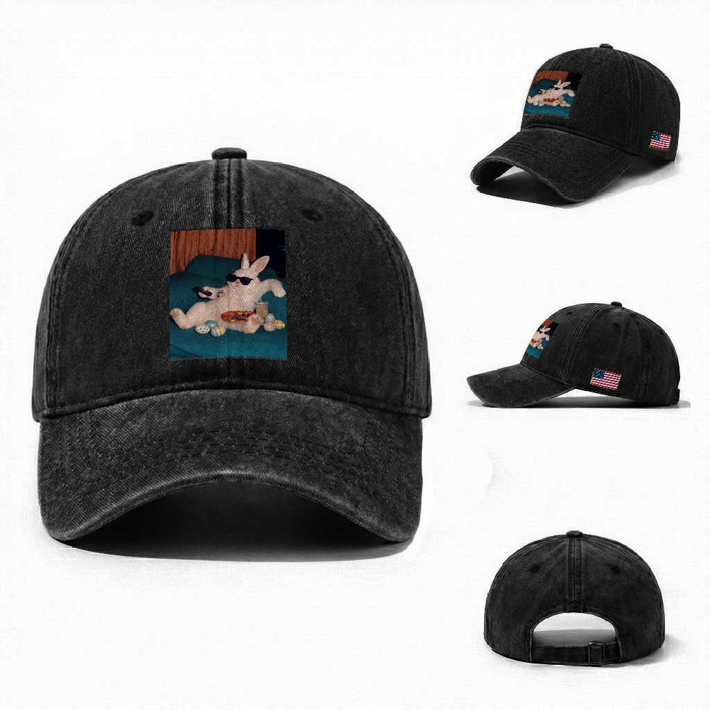 Easter Bunny Iced Coffee Washed Cotton Baseball Cap Funny Animal Meme TS14 Washed Cap Universal Fit Black Print Your Wear