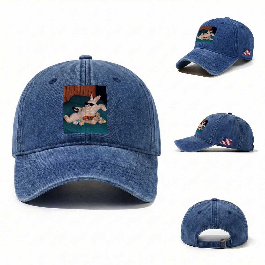 Easter Bunny Iced Coffee Washed Cotton Baseball Cap Funny Animal Meme TS14 Washed Cap Universal Fit Royal Blue Print Your Wear