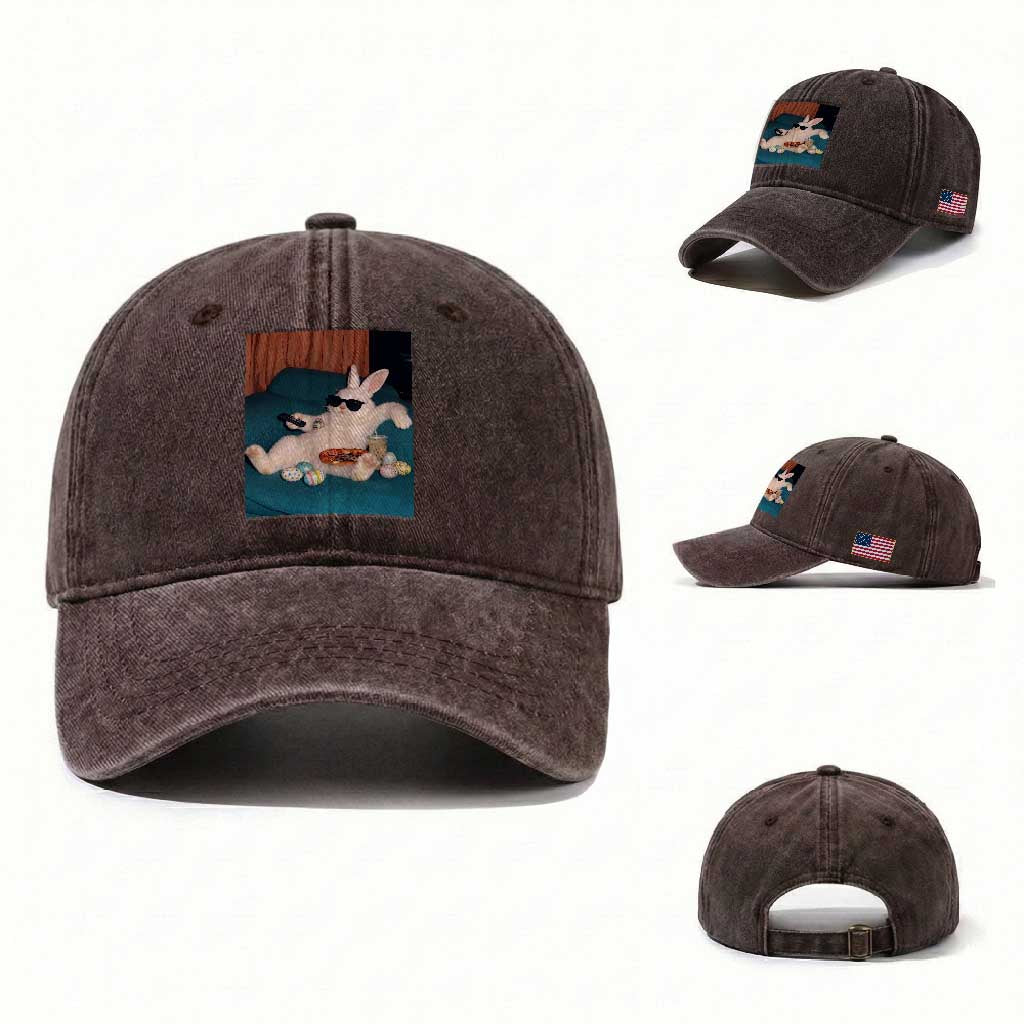 Easter Bunny Iced Coffee Washed Cotton Baseball Cap Funny Animal Meme TS14 Washed Cap Universal Fit Dark Brown Print Your Wear