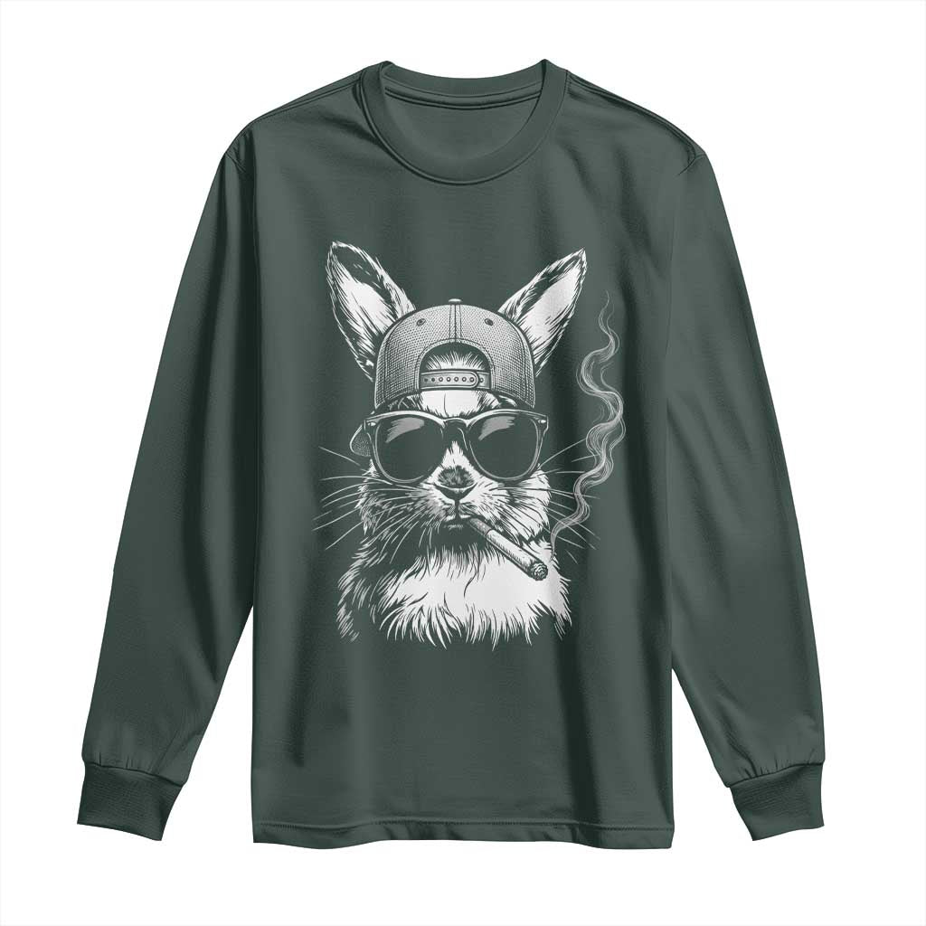 Funny Easter Bunny Smoking Meme Long Sleeve Shirt TS14 Dark Forest Green Print Your Wear