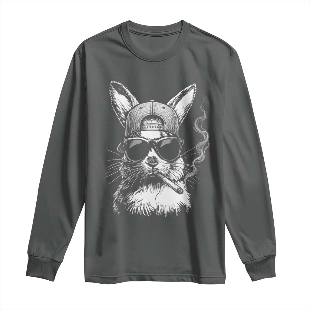 Funny Easter Bunny Smoking Meme Long Sleeve Shirt TS14 Dark Heather Print Your Wear