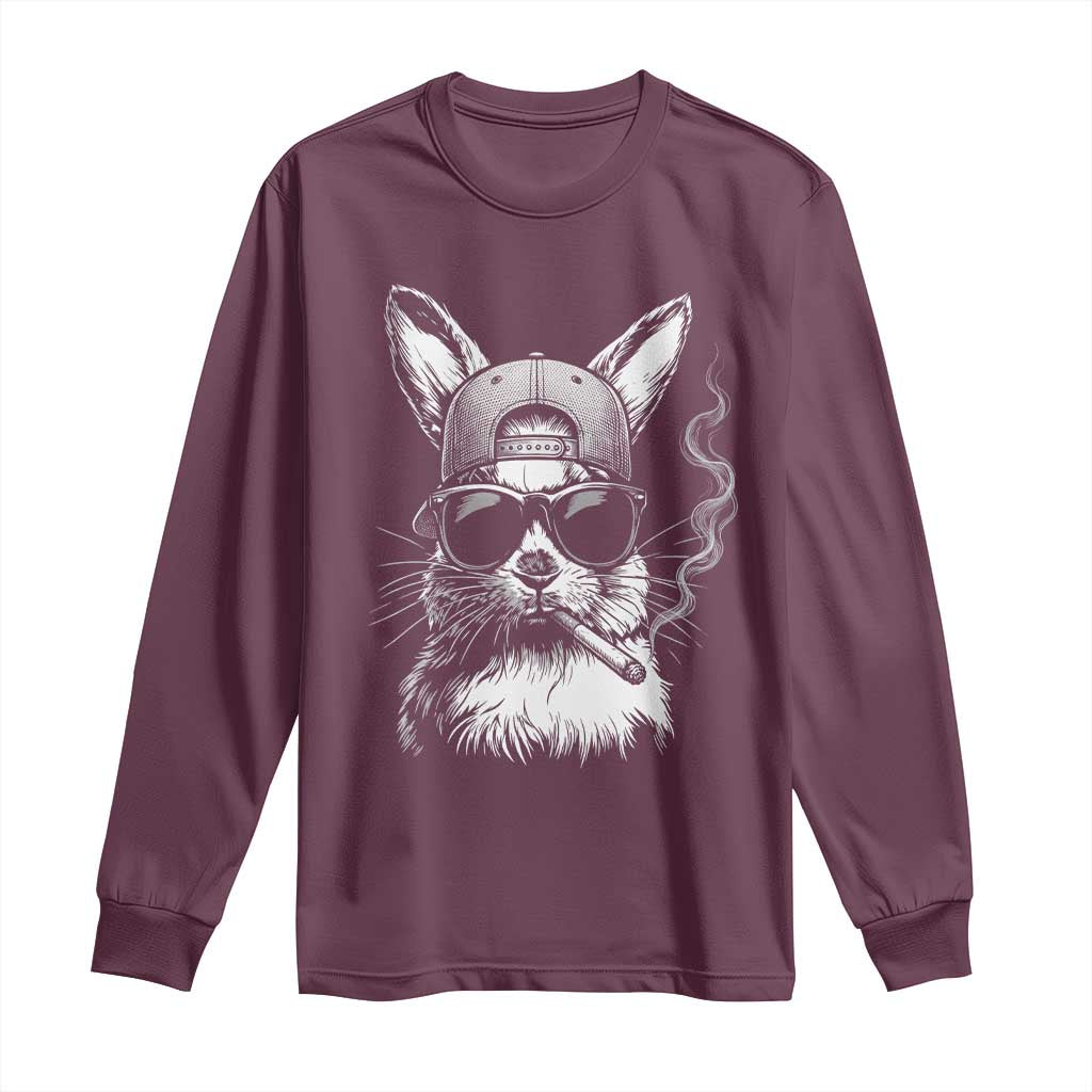 Funny Easter Bunny Smoking Meme Long Sleeve Shirt TS14 Maroon Print Your Wear