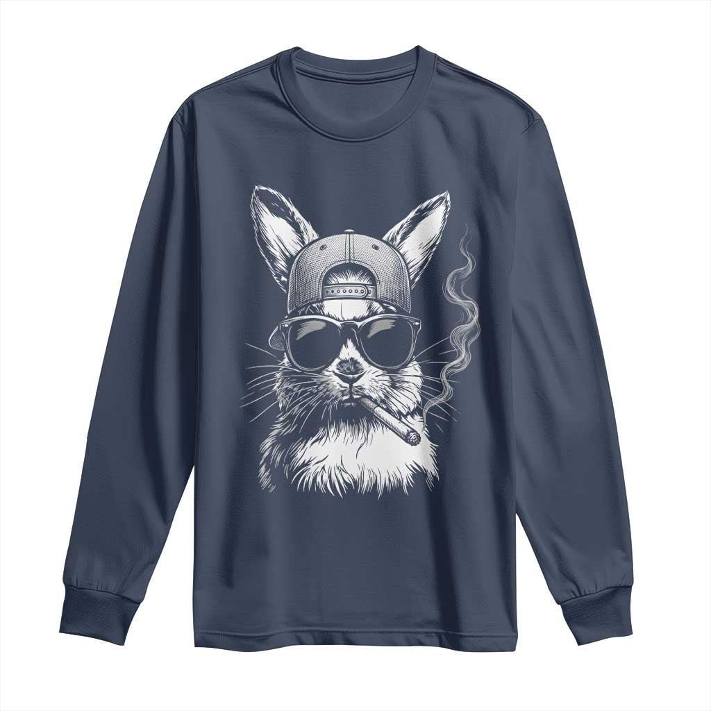 Funny Easter Bunny Smoking Meme Long Sleeve Shirt TS14 Navy Print Your Wear