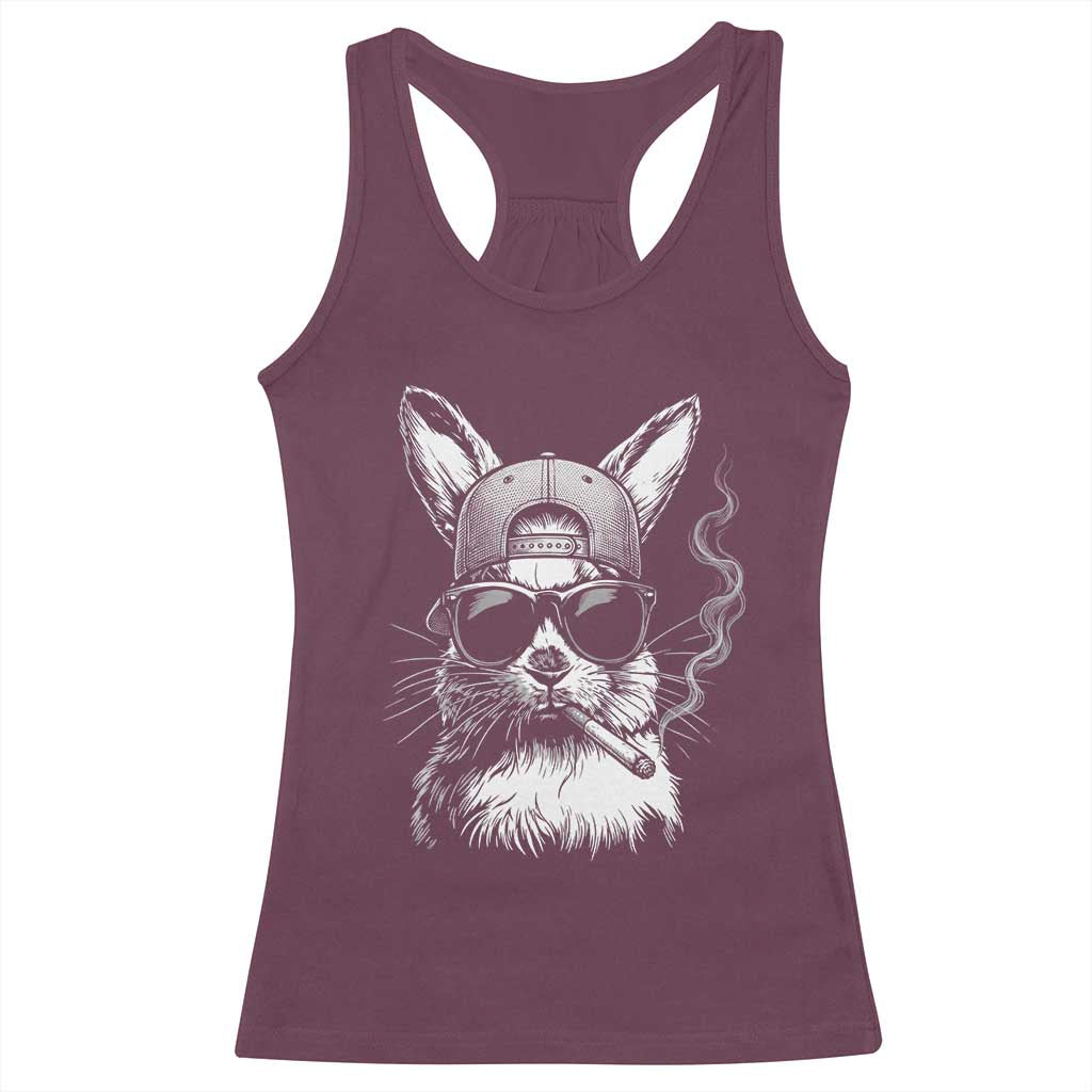 Funny Easter Bunny Smoking Meme Racerback Tank Top TS14 Maroon Print Your Wear