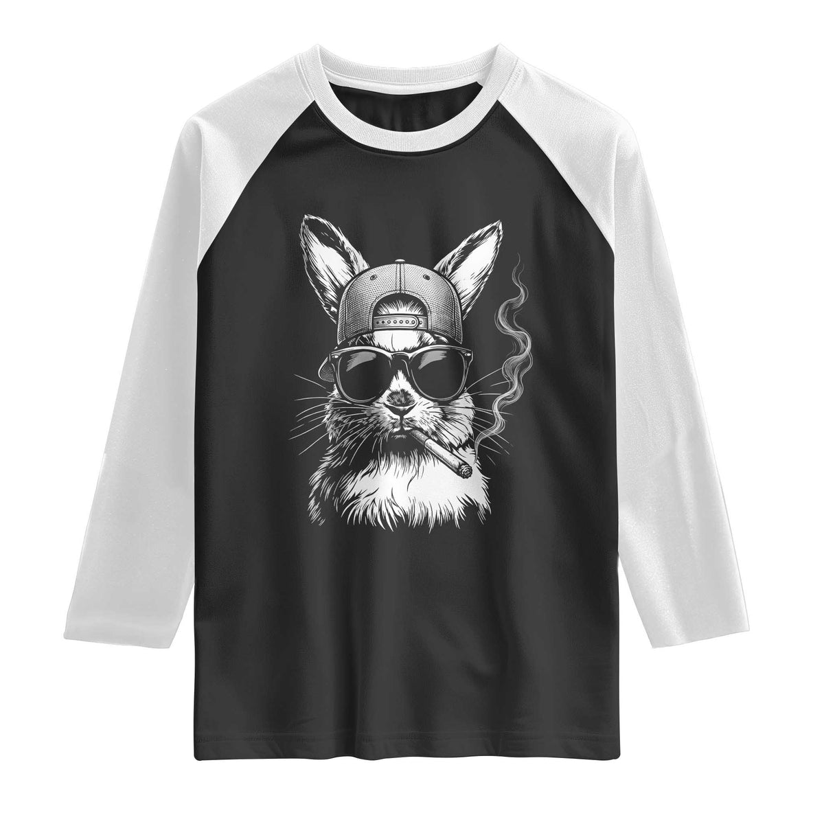 Funny Easter Bunny Smoking Meme Raglan Shirt TS14 Black White Print Your Wear