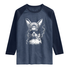 Funny Easter Bunny Smoking Meme Raglan Shirt TS14 Heather Denim Navy Print Your Wear